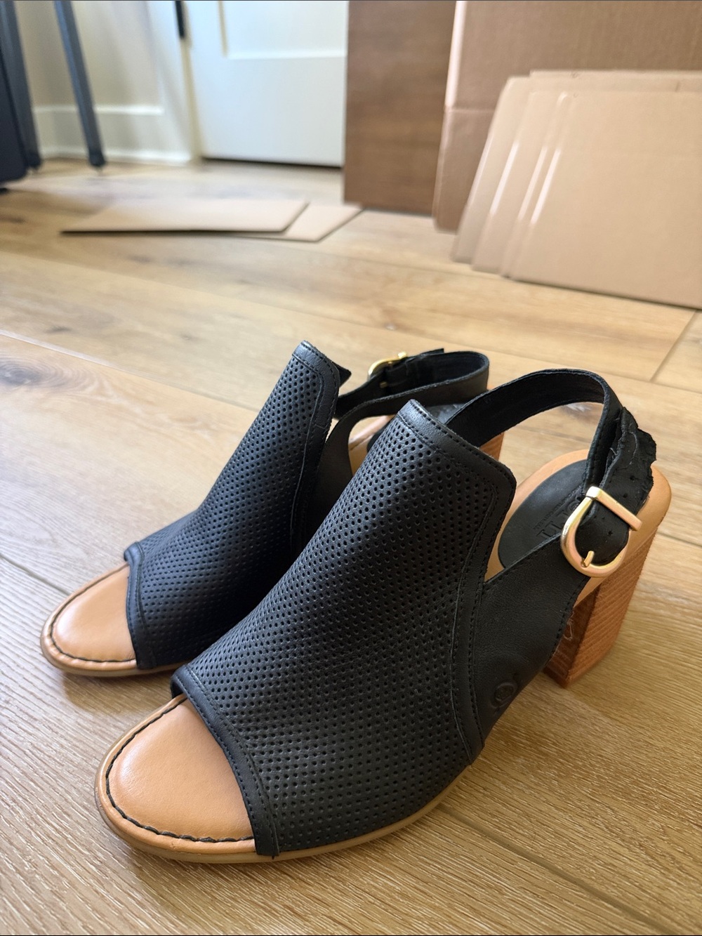 Black Perforated Slingback Peep-Toe Heels-flaw
